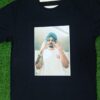Black Round Neck Photo T-shirt