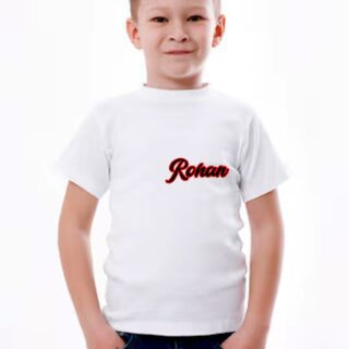 White Round Neck Half Sleeve T-Shirt Kids Sizes-Only Front Pocket Name