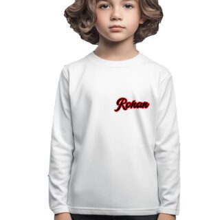 White Round Neck Full Sleeve Kids Sizes-Only Front name