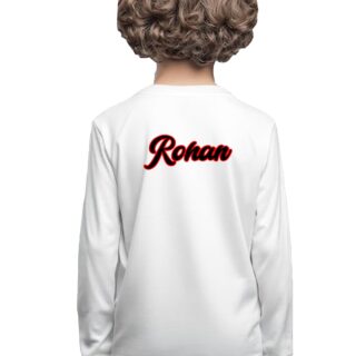 White Round Neck Full Sleeve Kids Sizes-Only Back name