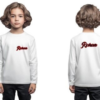 White Round Neck Full Sleeve Kids Sizes-Front Pocket & Back name