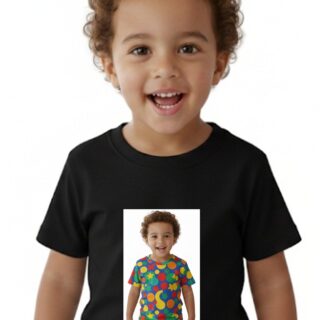 Black Round Neck Half Sleve Kids Sizes-Only Front Photo