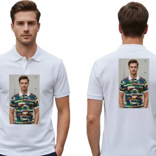 White Collar T-Shirt Half Sleeves With Photo+A4 Printing Double Side