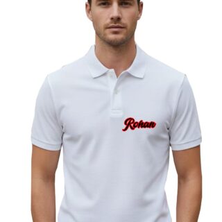 White Collar T-Shirt Half Sleeves With Name Front Pocket