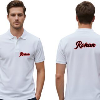 White Collar T-Shirt Half Sleeves With Name Front Pocket+Back A4
