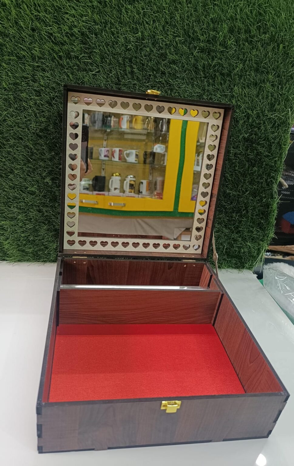 Openable Wooden Bangle Box with Mirror & Removable Partition Inside ...